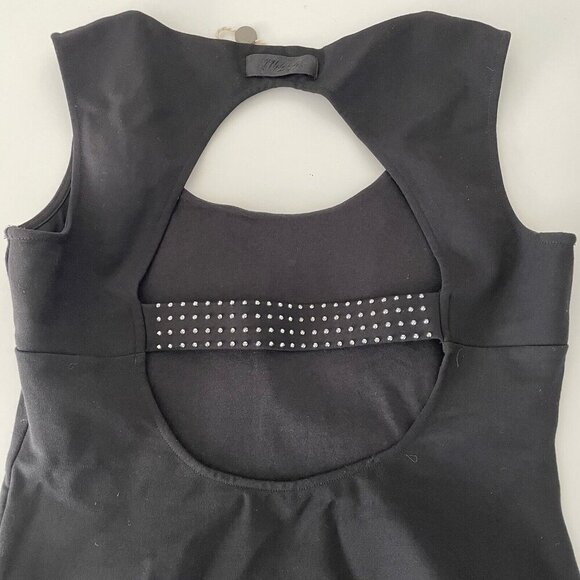 Diesel Black Tank Bodysuit Size Large Cut Out Back Logo Studded Snap Close Moto - Picture 4 of 9